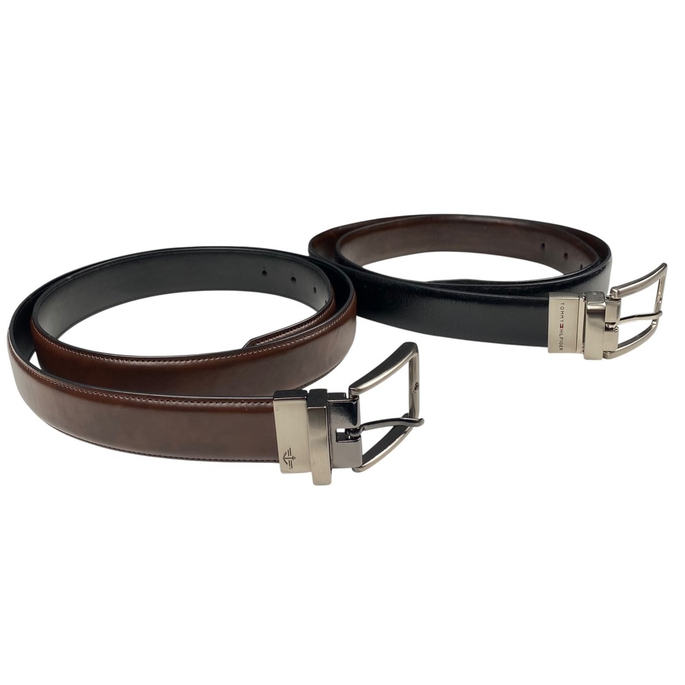 Tommy Hilfiger & Dockers Mens Reversible Leather Belt Bundle Black Brown Size 40